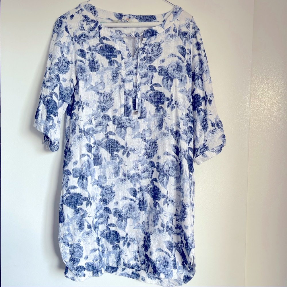 White and blue Linen tunic shirt